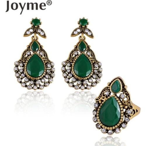 African Black Vintage Gold Long Hanging Earrings Set Rings For Women Fashion Wedding Turkish Jewelry Sets Femme Pendante Brincos
