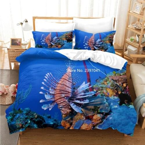 Printed Colorful SeaWorld Bedding Set Tropical Fish Down Quilt Cover Pillowcase Single Double Queen King Children Bedroom Decor