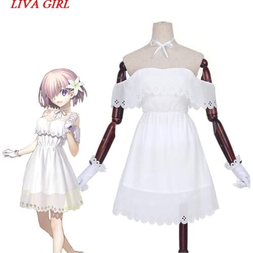 Liva girl Anime FGO Fate Go Fate Grand Shielder Order Matthew Kyrielite Halloween Cosplay Costume Summer White Dress for Woman