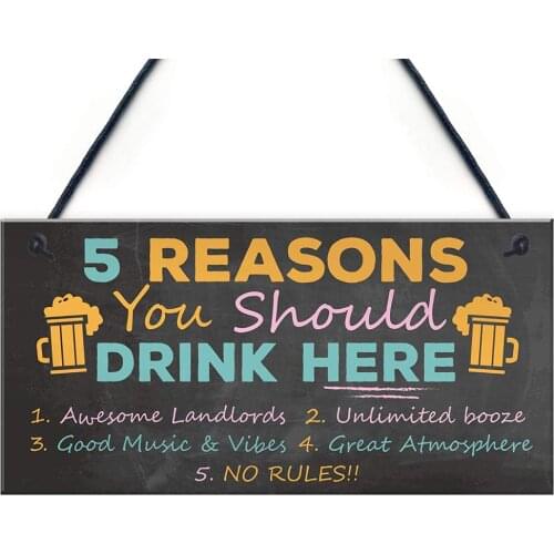 Meijiafei DRINK HERE Bar Sign Garden Plaque Landlord Gift Alcohol Man Cave Beer Gin Sign Gift 10" x 5"