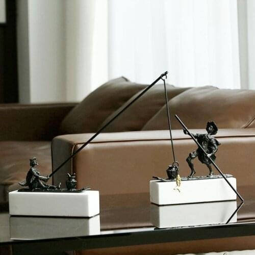 Moden Rowing Figures Metal Art Statue Accessories Marble Ornaments Hotel Design Home Decor Tabletop Fishing Character Figurines