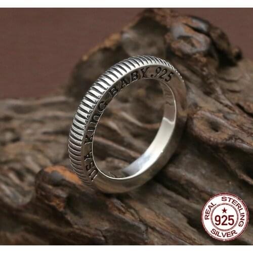 100% S925 sterling silver mens ring personality fashion classic jewelry punk style carved letters simple style to send a gift