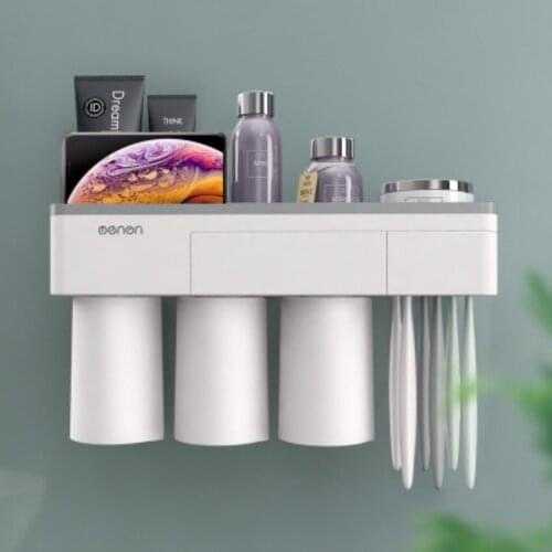Toothbrush holder set bathroom shelf free punching brush tooth cup magnetic mouthwash cup bathroom toothbrush wash cup