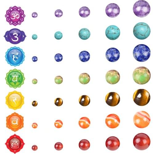 4 6 8 10 12mm Natural Minerals 7 Chakra Healing Stones Amethysts Lapis Lazuli Turquoises Round Beads For Diy Jewelry Making 15"