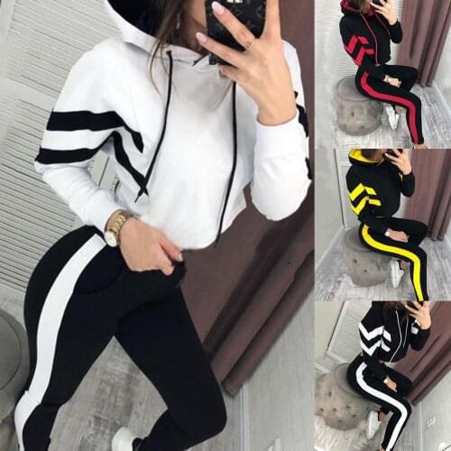 New Hot Sale Womens Fashion Casual Set plus size long sleeves sweat 2pcs Sportswear Female Sport Suits