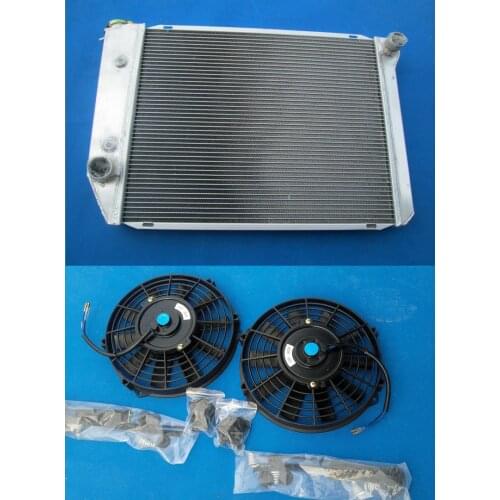 Aluminum Radiator + 2*Fan For FORD FALCON XA/XB/XC/XD/XE FAIRMONT CLEVELAND 302/351 V8 MT 1972-1984 73 74 75 76 77 78 79 80 81