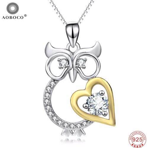 925 Sterling Silver Necklaces Animal Pattern Pendant Love Heart Cubic Zirconia Crystal Charm Statement Necklace For Women
