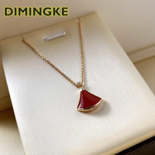 DIMINGKE Skirt Shape Red Black Agate Silver Necklace S925 Sterling Silver Fine Jewelry Woman Party Birthday Gift