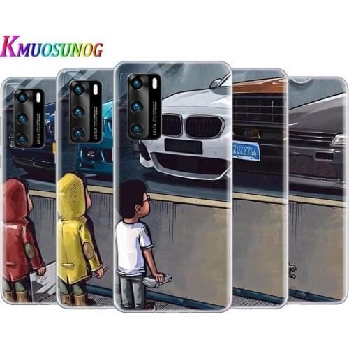 Transparent Cover Cute little boy car For Huawei P40 Lite E P30 P20 P10 P9 P8 Pro Plus Lite mini 2019 Phone Case