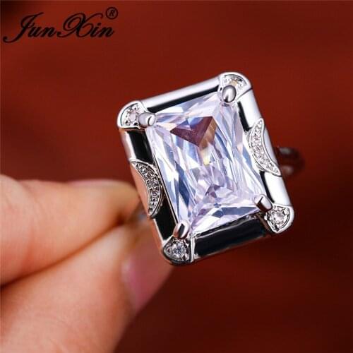 Luxury Crystal Big Rectangle Rings For Women Silver Color White Zircon Stone Wedding Bands Moon Ring Engagement Jewelry Cz