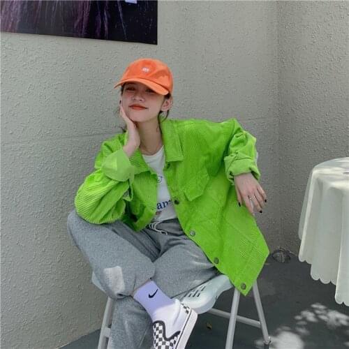 Pink bright green corduroy long-sleeved lapel jacket New style for spring and autumn 2021