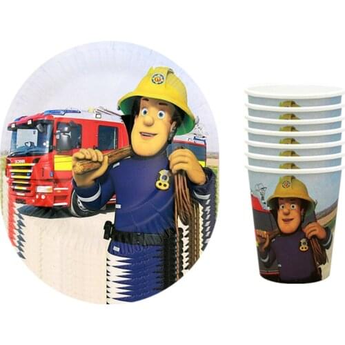 Fireman Sam Paper Cups Plates Baby Shower party Decorations Birthday Party supplies balloon straws Fire Engine Fighter Favors