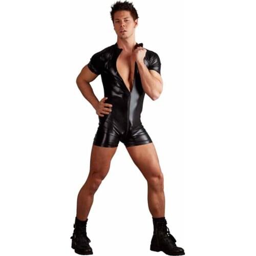 Mens zipper sexy male models underwear erotic mens sexy bodysuit male leather pants latex catsuit men lingerie hot