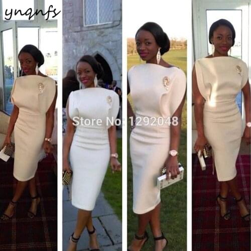 YNQNFSC8 Chic Satin Dress Party Tea Length Sheath Side Slit Off White Vestido de Festa Robe Cocktail Dresses Womens ivory dress
