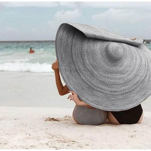 Fashion Large Sun Hat Beach Anti-uv Sun Protection Foldable Gray Straw Cap Cover Summer Straw Hat Women Big Wide Brim Beach Cap