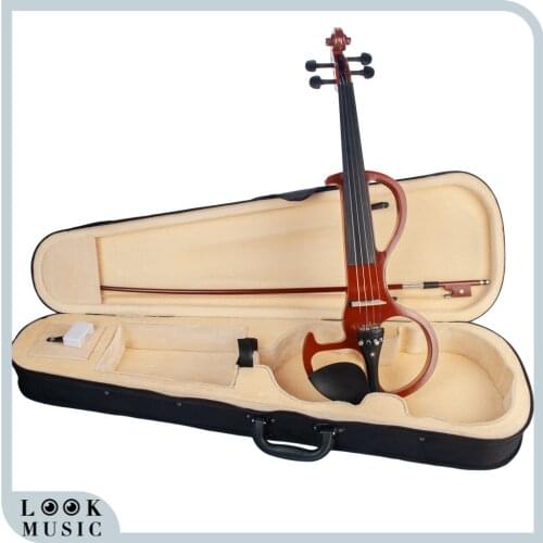 Student 4/4 Fiddle Electric Violin Solid Wood Silent Violin Case Violin Preamp Pickup W/Violin Bow Case Headphone Cable SET