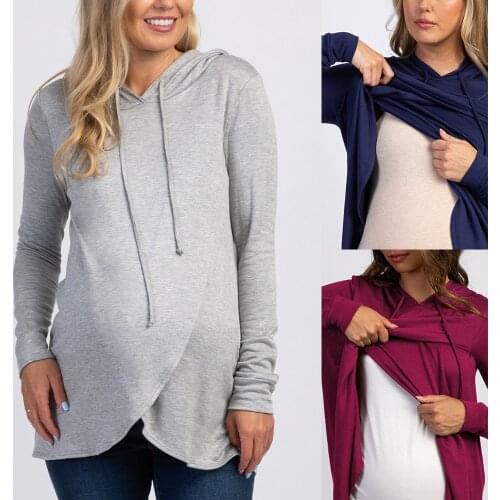 Womens Nursing Hoodie Sweatshirt Long Sleeves Breastfeeding Maternity Tops Casual Clothes Zwangerschaps Kleding