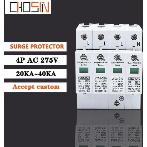 Surge Protector C40-4P 20ka~40ka 275V 385V 420V Ac Spd House Protective Low-voltage Arrester Device 3P+N Lightning Protection