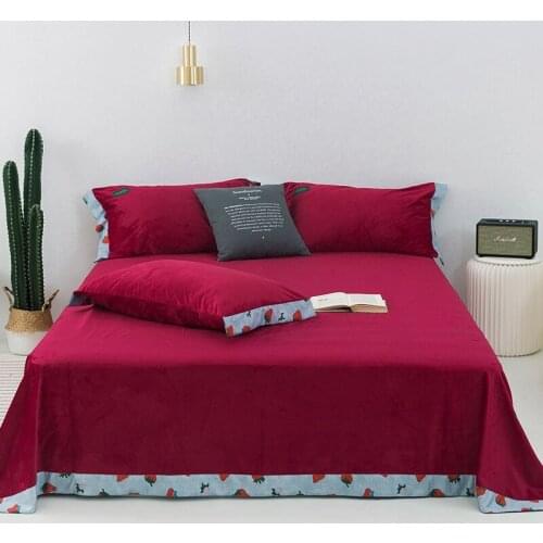 Thickened warm crystal velvet Bedspread Fitted Sheet Pillowcases 2/3 pcs Pure color border Bedding