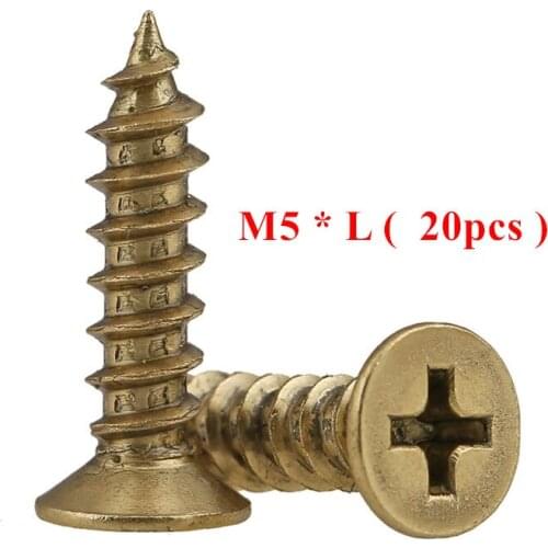 20pcs KA M5*12/16/20/25/30/35/40mm Brass Phillips Flat Countersunk head self tapping screws 5mm Laptop wood self-tapping screw