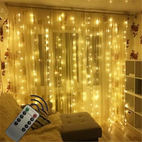 Battery Powered 3x2M Remote 200LED Copper Wire Curtain String Light Waterproof Indoor Window Lights For Birthday Party Wedding