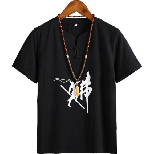 Men Oriental Clothing Kung Fu T-Shirt Chinese Style Zen Tea Tee Tops Tang Suit Medieval Linen Blouse Kimono Haori US Size
