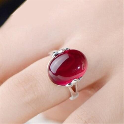 WYJZY Korean version of the open red stone ring ladies classical decorative jewelry Valentine surprise gift ring