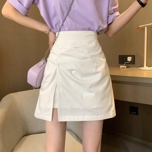 2021 High Quality Women Skirts Summer White Pleated Dress Casaul Korean Fashion Womens Clothing Jupe Longue Femme WPY3806