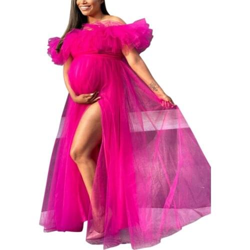 Womens Off Shoulder Puffy Sleeve Long Dress Tulle Princess Dress Summer 2021 Ruffle Mesh Wedding Evening Party Prom Midi Dress