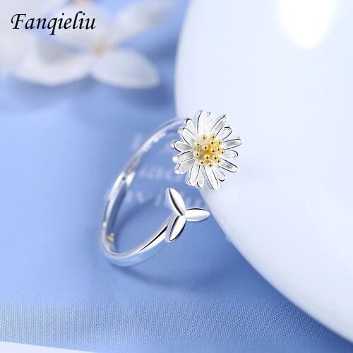 Fanqieliu Creative Yellow Flower Real 925 Sterling Silver Ring For Women Cuff Ring Wedding Bands Jewelry Girls Gift FQL20245