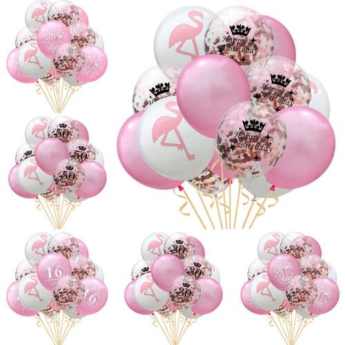 ZLJQ 15Pcs Hawaiian Flamingo Confetti Balloons Tropical Pink Girl Ballons Decoration Birthday Party Decorations Kids Adult