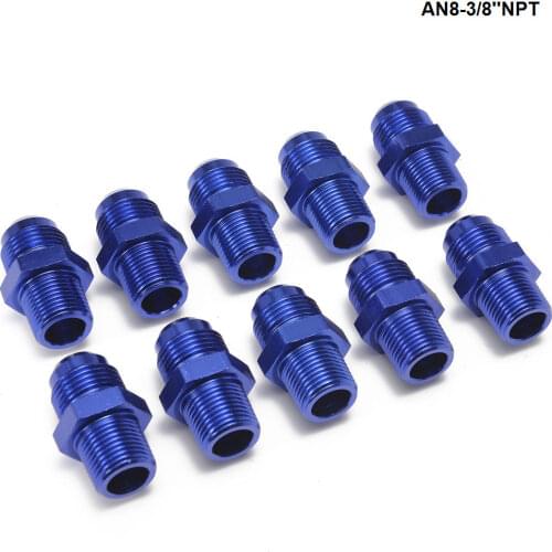 10PCS/LOT Oil /Fuel Line Hose /Gauge Male/Hose Union End Fitting Adaptor Aluminum For Oil Cooler/Gauge AN8-3/8''NPT