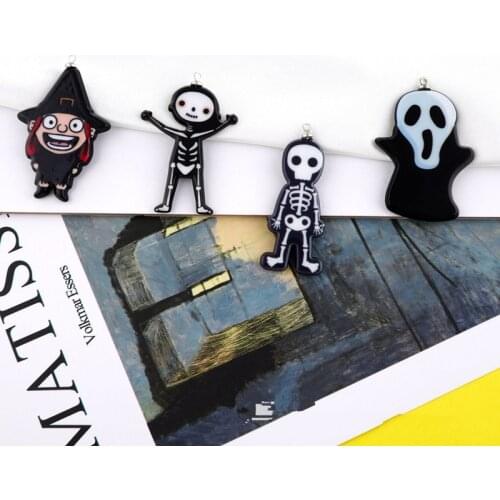 10pcs/pack Arcylic Evil Skull Halloween Charms Pendant Earring Bracelet DIY Necklace Jewelry Making