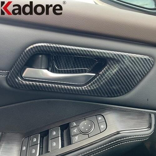 For Nissan Rogue X-trail 2021 2022 Carbon Fiber Inner Door Handle Bowl Frame Cover Trim Stickers Car Interior Accessories 4pcs
