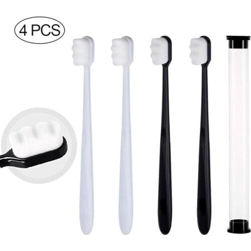 4 Pack Extra Soft Toothbrushes for Sensitive Gums Ultra Fine Micro-Nano Toothbrush with 20000 Floss Briste