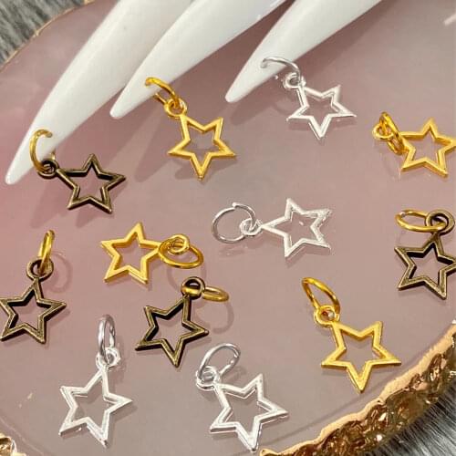 100pcs/bag 10X1.6mm Metal Pierced Stars Dangle Nail Decorations Hollow Gold/Sliver Nail Art Charms Jewels Nail Alloy Decorations