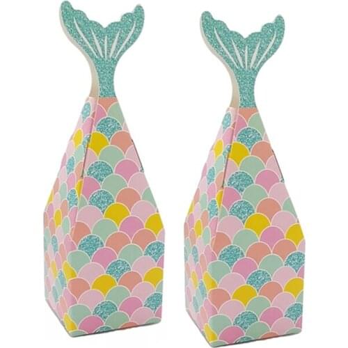 50Pcs Mermaid Tail Box Mermaid Candy Box Gift Package Boxes Treat Box for Children Birthdays Decorations Supplies