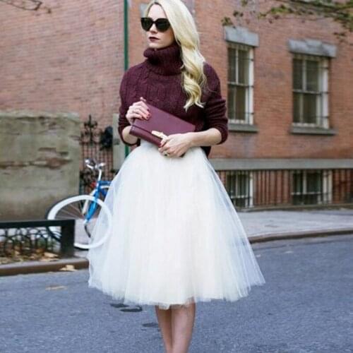 7 Layers 65cm Tulle Skirt Fashion Pleated Womens Midi Tutu Skirts Femme Wedding 2020 Spring Summer Autumn Winter