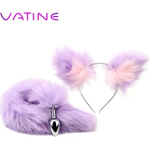 VATINE Smooth Touch Anal Plug Soft Fox Tail Metal Butt Plug With Cat Ears Headbands Sex Toys For Women Men Couples