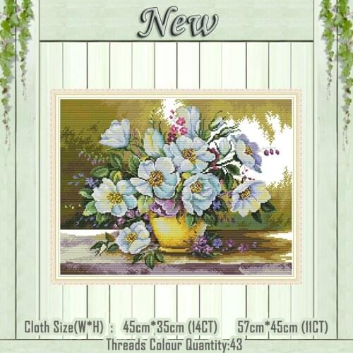 White flower vase beautiful decor paintings counted printed on canvas DMC 14CT 11CT Cross Stitch Needlework Sets Embroidery kits