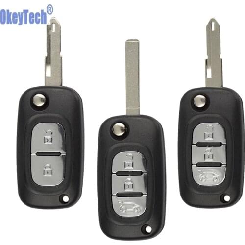 OkeyTech 2/3 Buttons Car Remote Key Case shell For Renault Clio Megane Kangoo Modu with Flip Fob Replacement Folding Uncut Blade