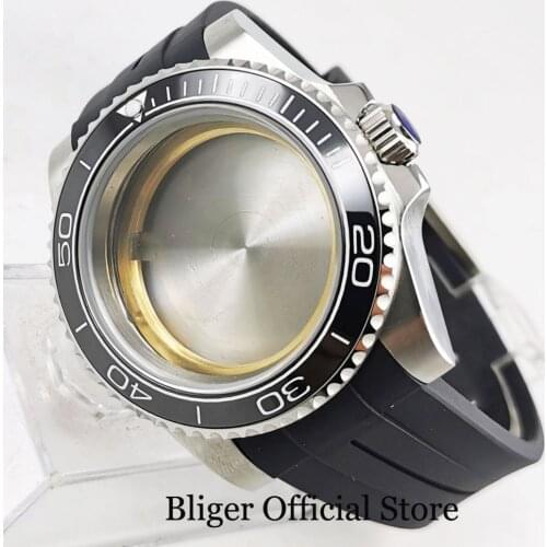 Stainless Steel 316L 40mm Watch Case With Sapphire Glass Ceramic Bezel Rubber Strap Fit MIYOTA Movement