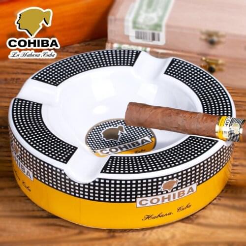 COHIBA Bone China Ceramic Round Cigar Ashtray for Home Middle Size 4 Holder Smoking Ash Tray Cigars Cigarette Accessories