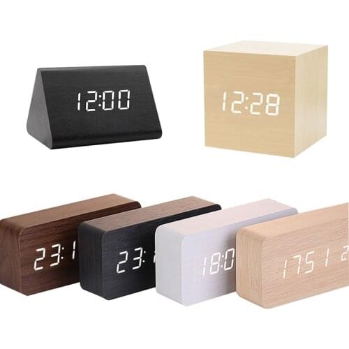 Alarm clock LED Wooden Clock Watch Powered Table Voice Control Digital temperature display Electronic Desktop Table USB/AAA