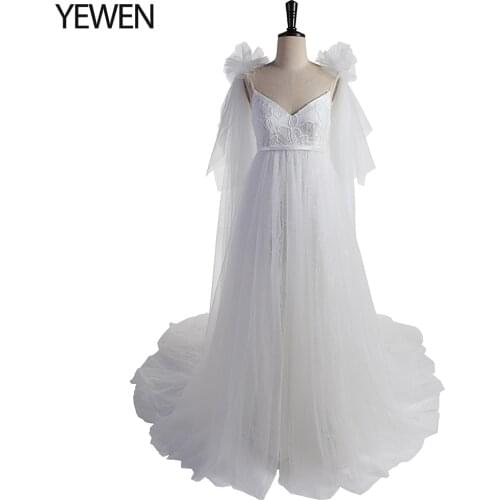 Shoulder Ruffle Flower Long Maternity Photography Dress Gowns Appliques Lace White Tulle Maxi Gown Baby Shower Dress Photo Props