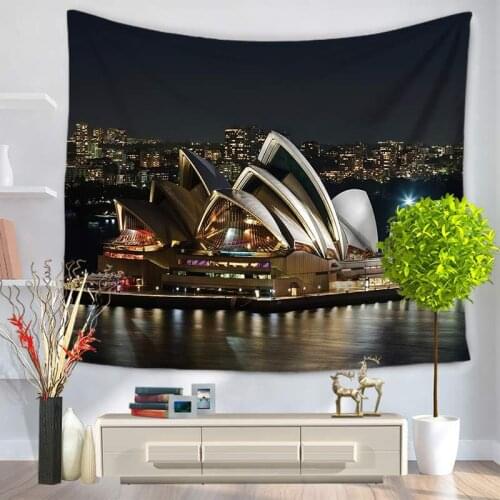Home Decorative Wall Hanging Carpet Tapestry 130x150cm Rectangle Bedspread Sydney Opera House Scenic Pattern GT1062