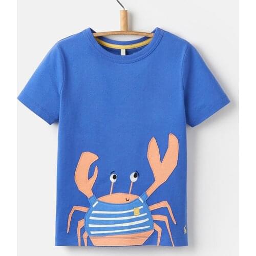 Little Maven New Summer Kids Clothing Short O-neck Blue Cartoon Crab Appliques Knitted Cute Cotton Quality Boys Casual Tshirt