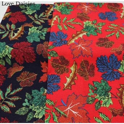 Cotton/linen ethnic style DARK BLUE RED big Maple leaves fossil fabric for DIY apparel dress tablecloth cushion craft decoration