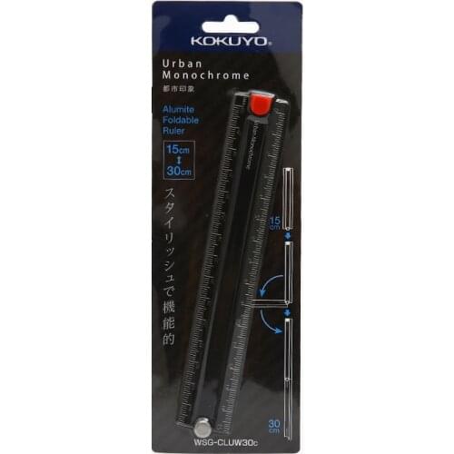 KOKUYO Urban Monochrome WSG-CLUW30 30cm Aluminum Foldable Ruler Black