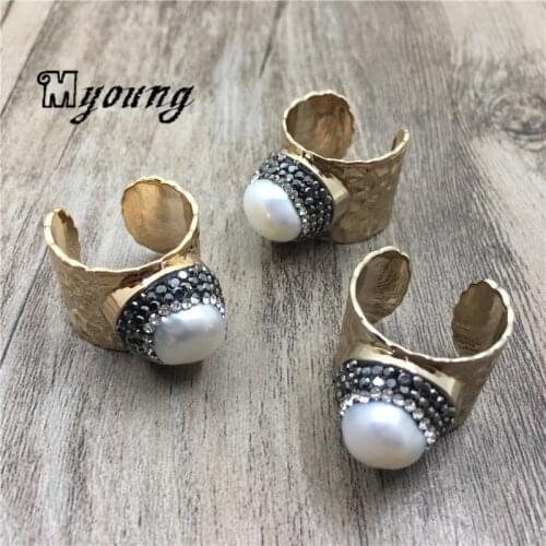 Natural pearl rings pave Rhinestone handcrafted gems Druzy ring fashion jewelry for women MY1970